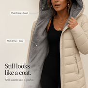 Women's Plush-Lined Hooded Longline Quilted Puffer Jacket