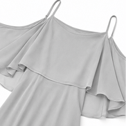 Solavia Cold-Shoulder Chiffon Women's Midi Dress with Cascading Side Drape