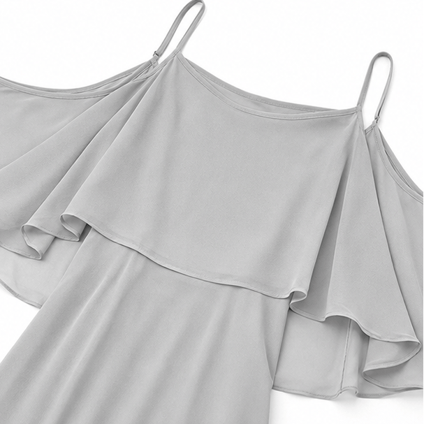 Solavia Cold-Shoulder Chiffon Women's Midi Dress with Cascading Side Drape
