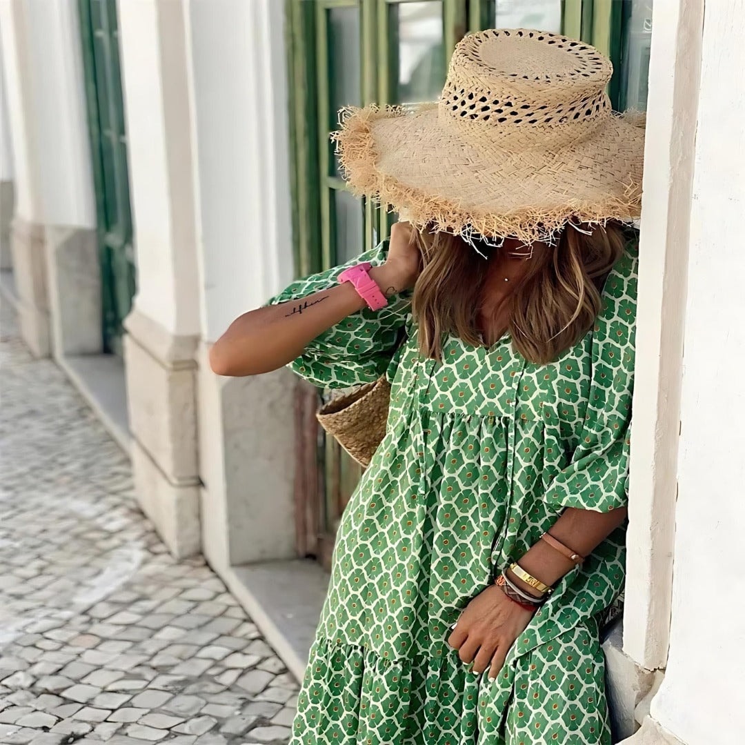 Relaxed Fit Floral Woven Maxi Dress for Christmas Parties