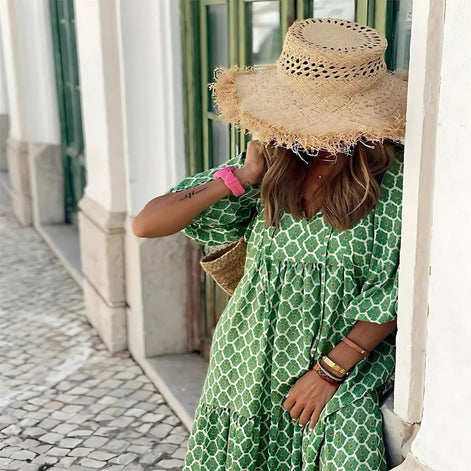 Relaxed Fit Floral Woven Maxi Dress for Christmas Parties