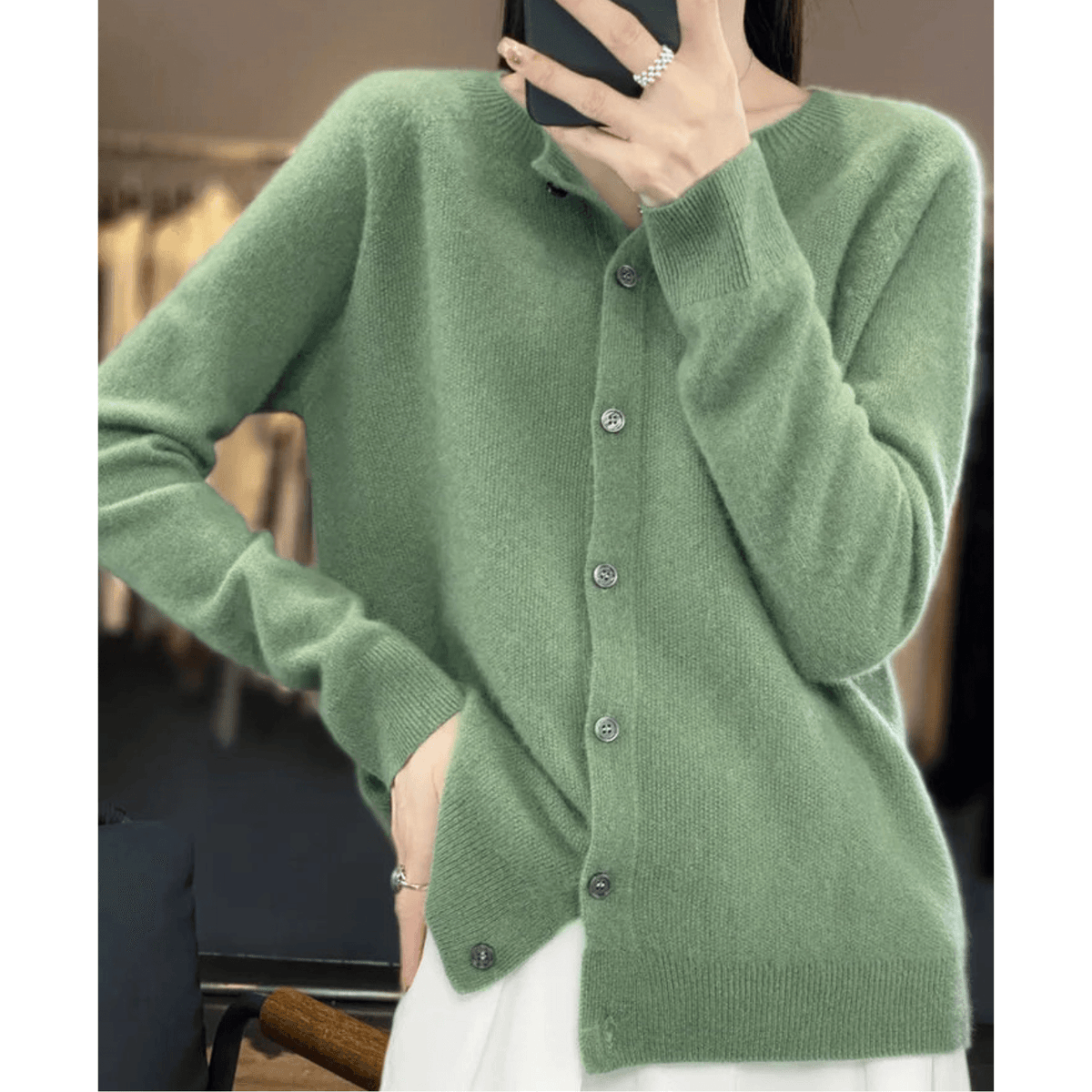 Danielle Button-Front Knitted Crew Neck Cardigan for Women