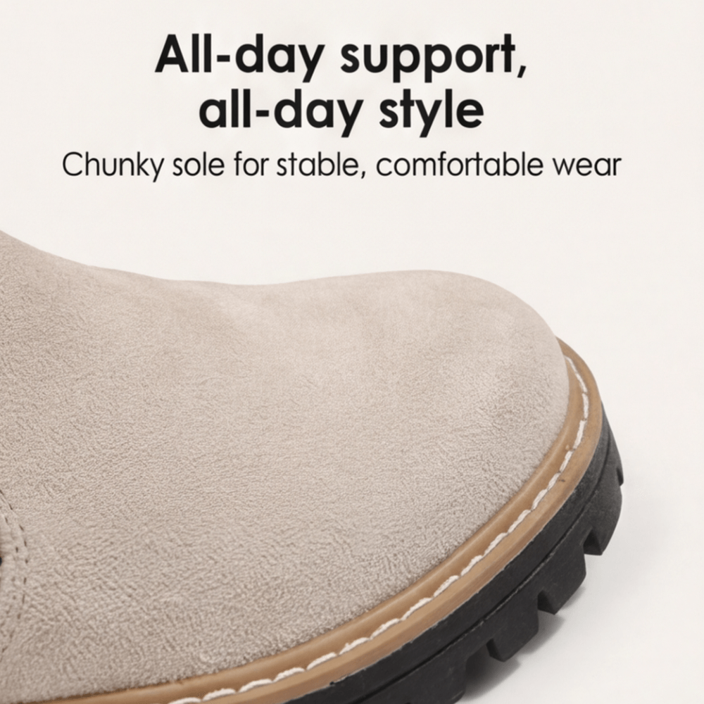 Women's Suede Chelsea Ankle Winter Boots with Chunky Heel