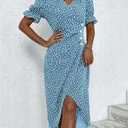 Floral Wrap Midi Dress for Wedding Guest and Christmas Party Wear