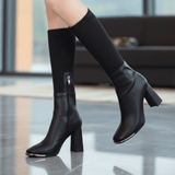 Women's Stretch Knit Block Heel Winter Boots with Side Zip
