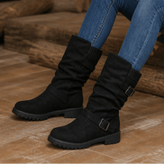 Wearbella Slouchy Mid-Calf Boots with Adjustable Buckle Strap for Women