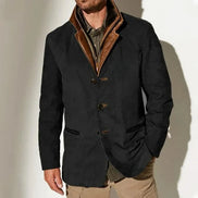 Men's Suede-Look Blazer-Style Jacket with Contrast Trim Collar