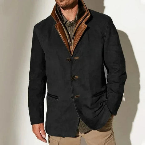 Men's Suede-Look Blazer-Style Jacket with Contrast Trim Collar