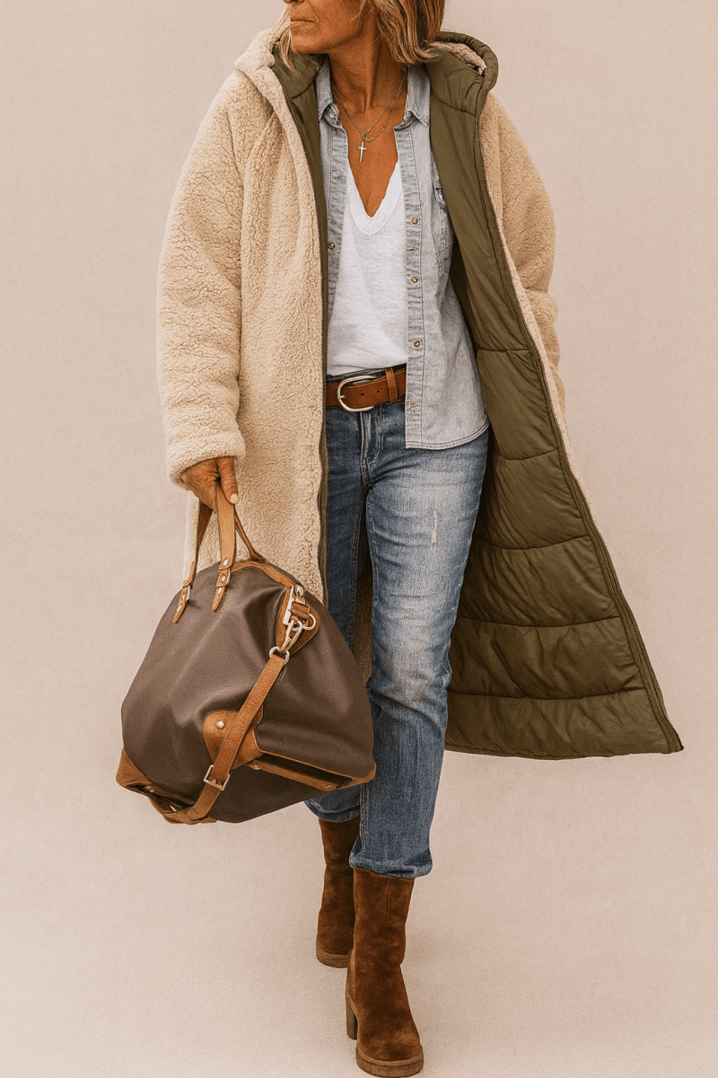 Sasha Faux Shearling-Lined Longline Winter Coat for Women
