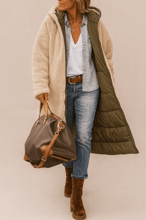 Sasha Faux Shearling-Lined Longline Winter Coat for Women