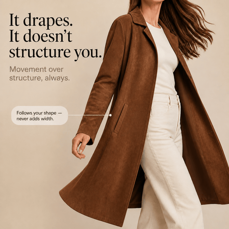 Women's Long Suede-Effect Button-Front Coat with Clean Vertical Line