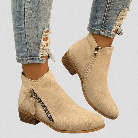 Women's Faux Suede Side-Zip Ankle Boots with Stacked Block Heel