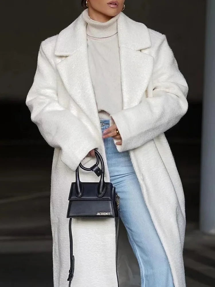 Christy Women's Oversized Longline Wool Blend Coat with Lapel Collar