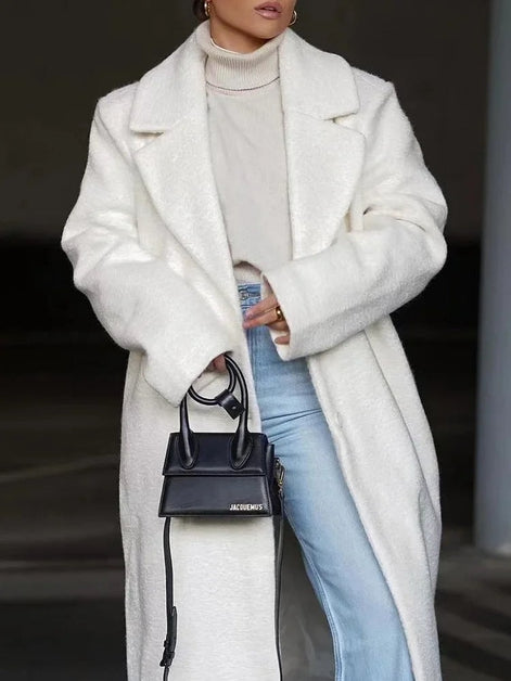 Christy Women's Oversized Longline Wool Blend Coat with Lapel Collar