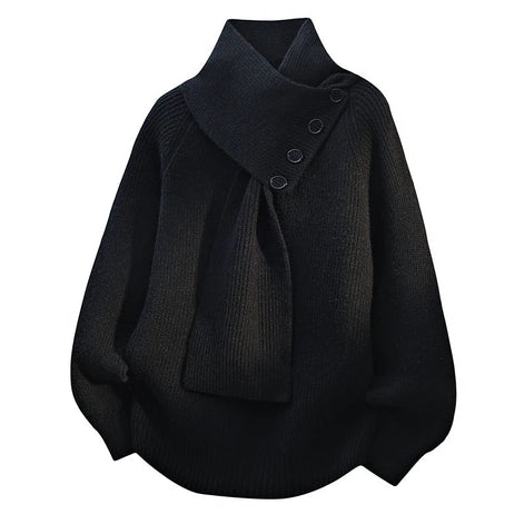 Women's Ribbed Knit Jumper with Draped Scarf-Neck Collar