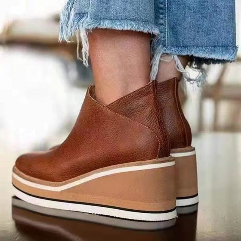 Courtney Faux Leather Wedge Ankle Bootie with Side Zip for Women