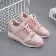 Women's Lace-Up Wedge Cushioned Sneakers with Breathable Mesh Panels