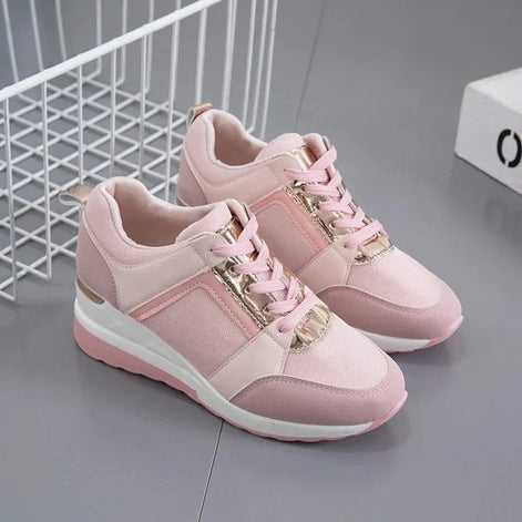 Women's Lace-Up Wedge Cushioned Sneakers with Breathable Mesh Panels