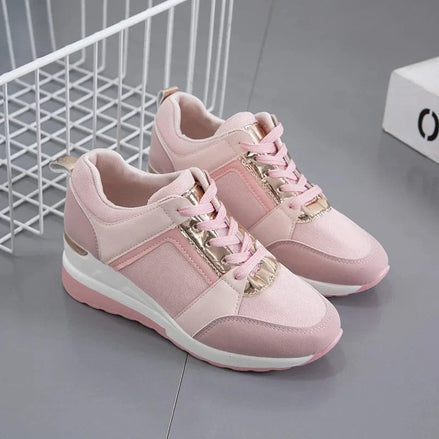 Women's Lace-Up Wedge Cushioned Sneakers with Breathable Mesh Panels