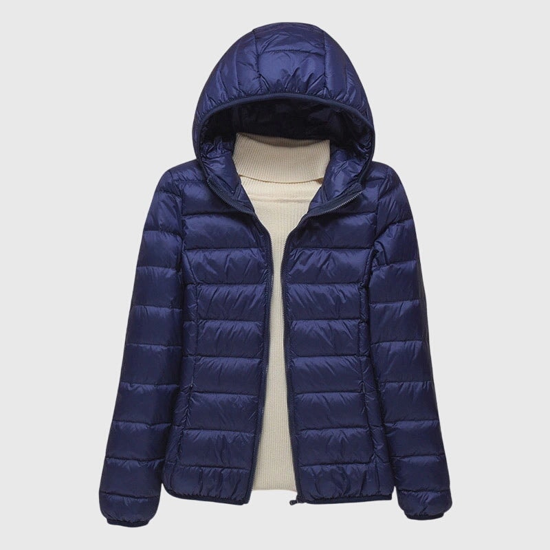 Janey Wrap-Front Quilted Puffer Jacket with Hood for Women