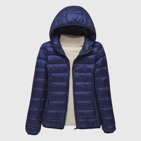 Janey Wrap-Front Quilted Puffer Jacket with Hood for Women