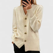 Lillyanne Heart Button V-Neck Women's Knitted Cardigan with Soft Drape