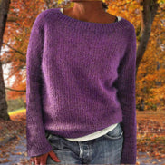 Women's Textured Boat Neck Knitted Jumper with Long Sleeves