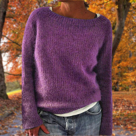 Women's Textured Boat Neck Knitted Jumper with Long Sleeves