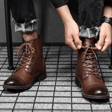 Men's Lace-Up Leather-Style Ankle Boots with Grip Outsole