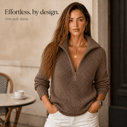 Women's Half-Zip Textured Knit Jumper with Convertible Collar
