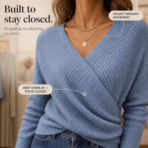 Women's Crossover Wrap V-Neck Knitted Jumper Top