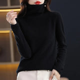 Women's Wool Turtleneck Knitted Jumper with Ribbed Cuffs