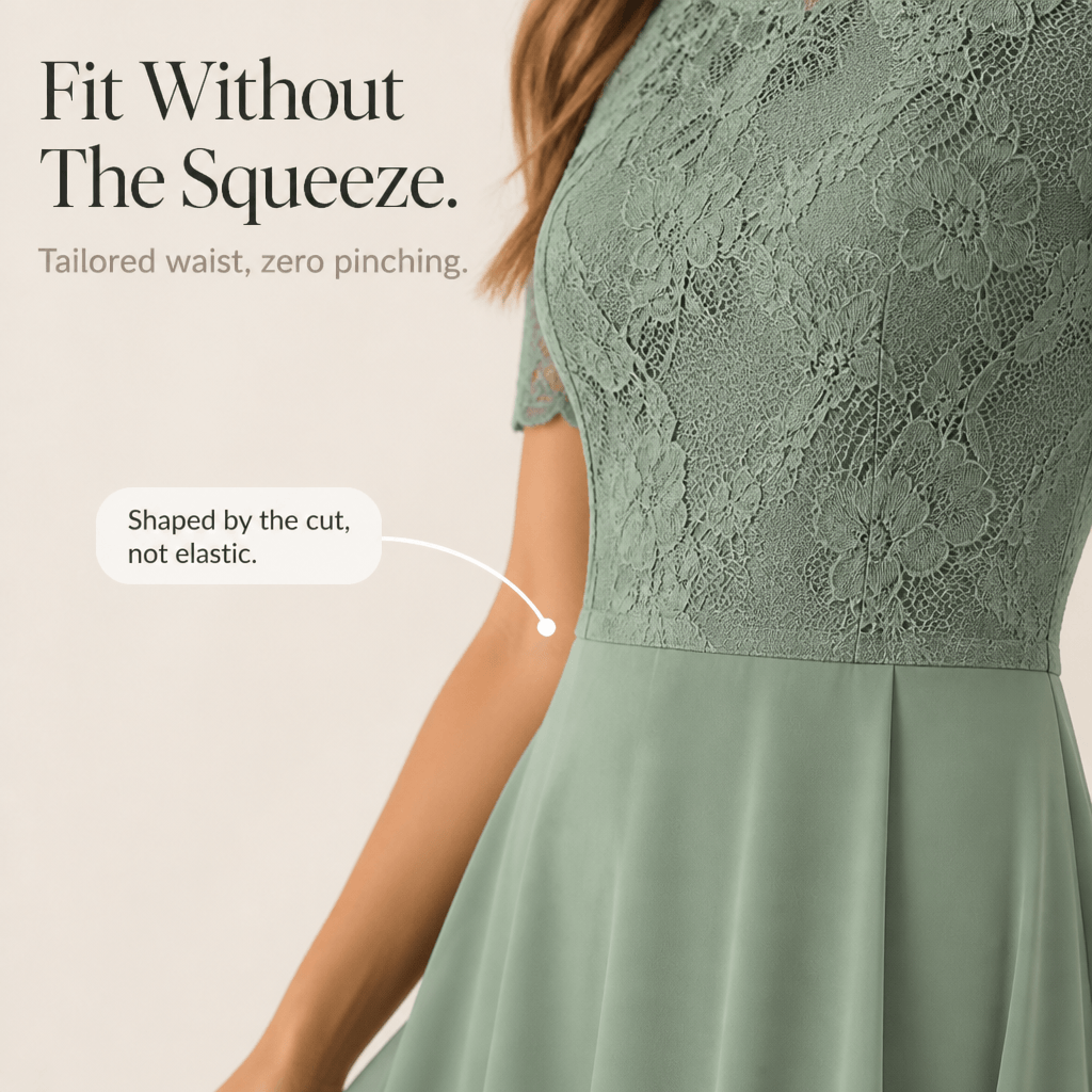 Lace Bodice Chiffon Women's Midi Dress with Ruffle Skirt