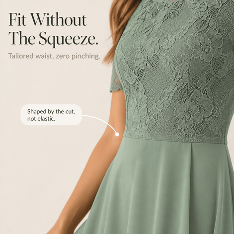 Lace Bodice Chiffon Women's Midi Dress with Ruffle Skirt