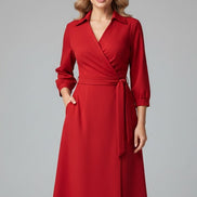 Matilda Long Sleeve Woven Wrap Midi Dress for Christmas Party