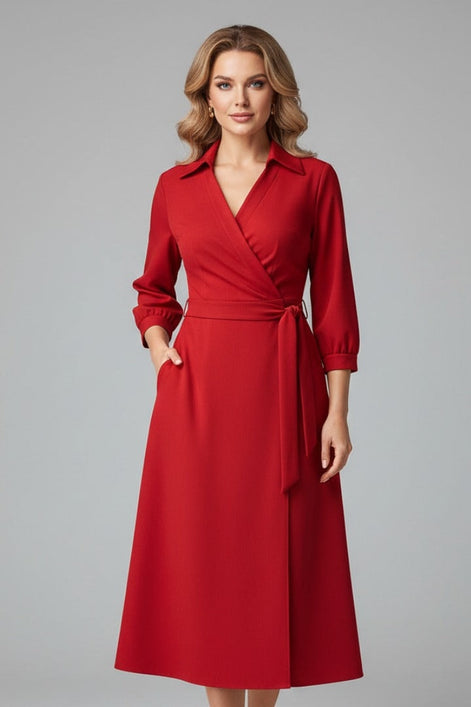 Matilda Long Sleeve Woven Wrap Midi Dress for Christmas Party
