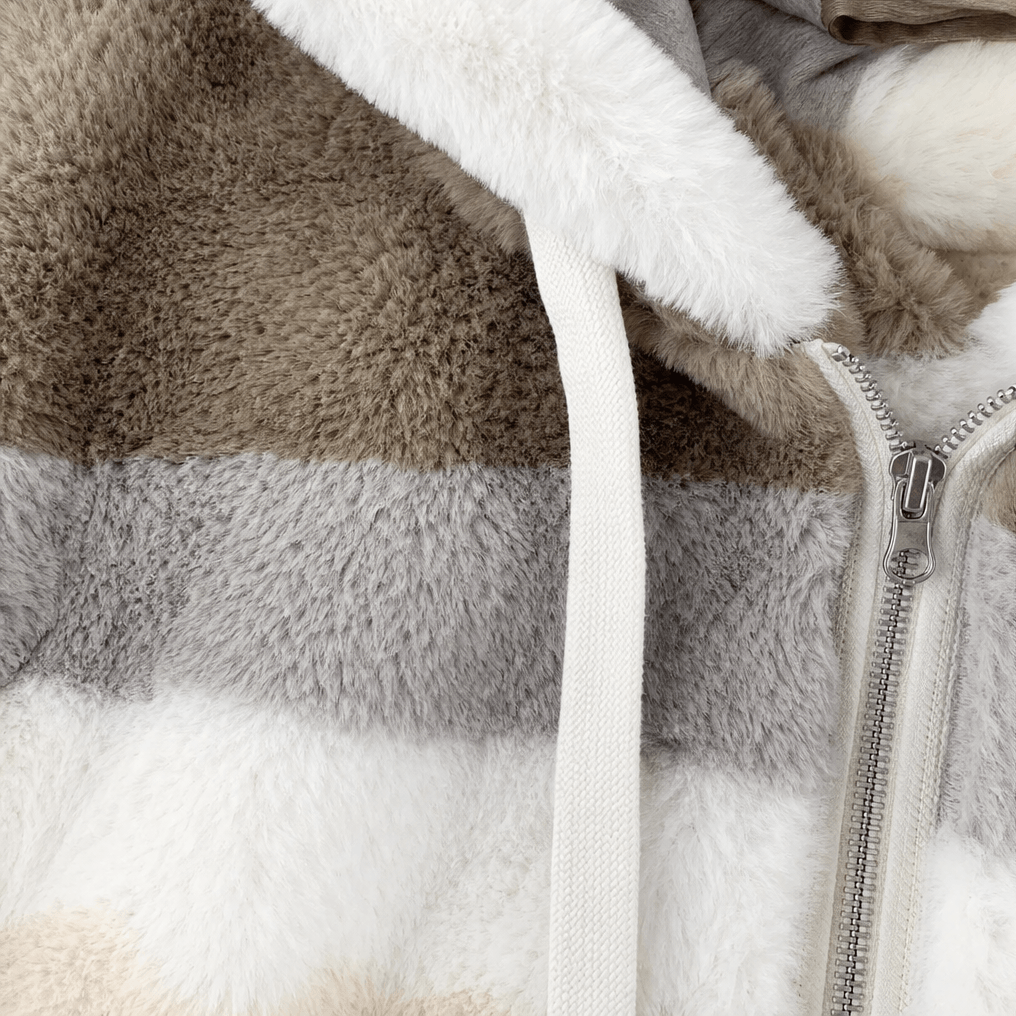 Women's Oversized Faux Fur Color-Block Hooded Coat