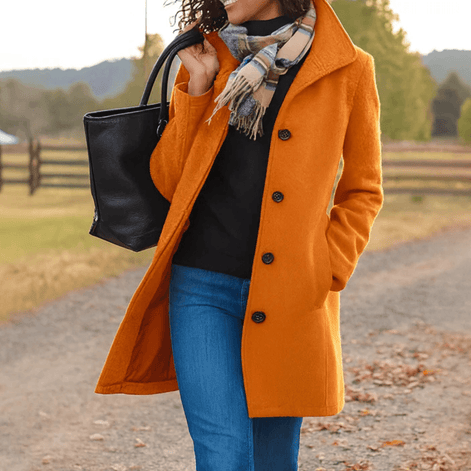 Helga Women's Wool Blend Winter Coat with Button-Front Closure