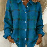 Esmeralda Plaid Cotton Flannel Button-Up Long Sleeve Blouse for Women