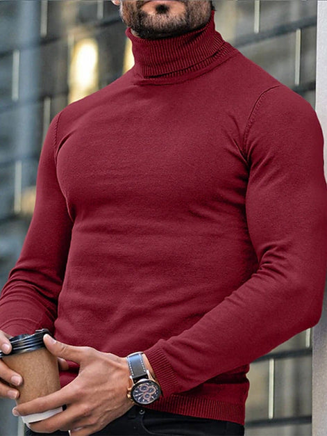 Men's Ribbed Turtleneck Knit Jumper with Long Sleeves