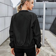 Women's Classic Polyester Bomber Jacket with Ribbed Trim and Zip-Up Front