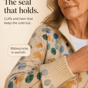 Botanical Print Zip-Up Knit Cardigan with Ribbed Trim