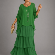 Tiered Chiffon Women's Maxi Dress with Flutter Sleeves and Layered Hem