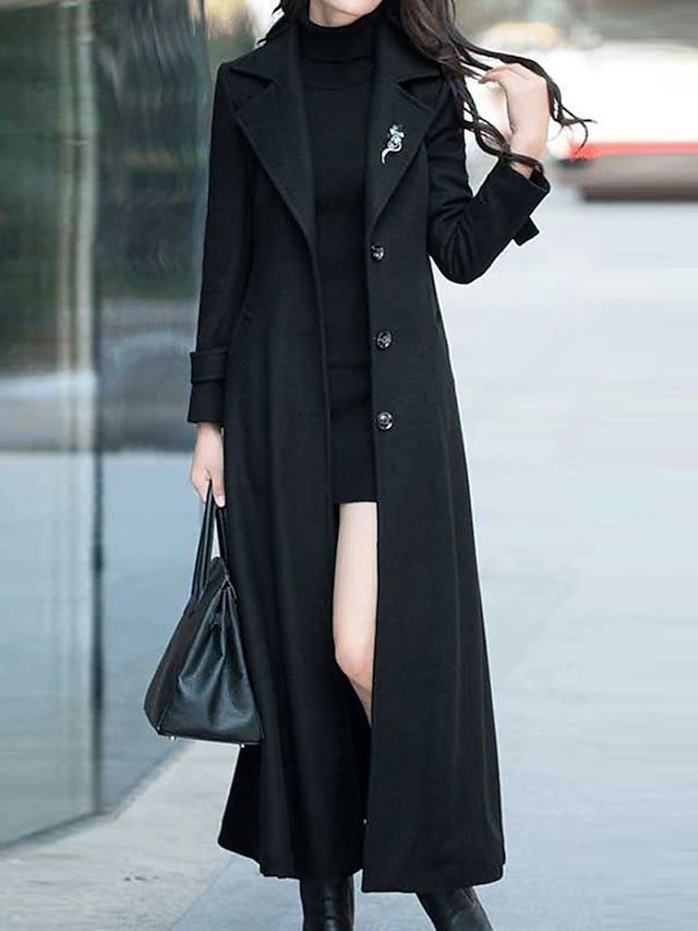 Elora Belted Shawl Collar Long Wool-Blend Coat with Button Front