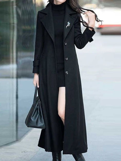 Elora Belted Shawl Collar Long Wool-Blend Coat with Button Front