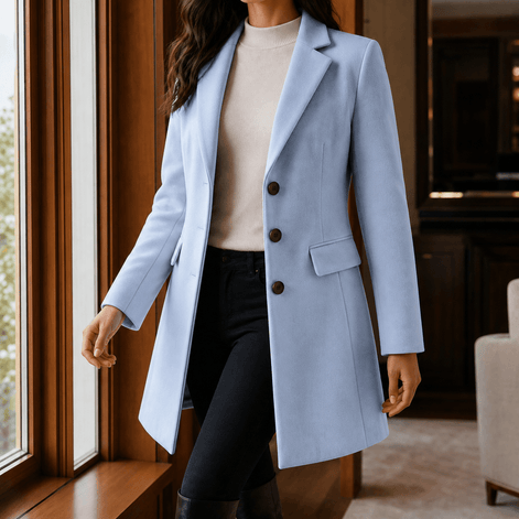 Women's Tailored Wool-Blend Winter Coat with Notched Lapels