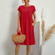 Women's Cotton Blend Christmas Party Shift Midi Dress with Pockets