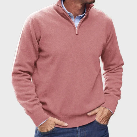Men's Quarter-Zip Knitted Jumper with Ribbed Collar