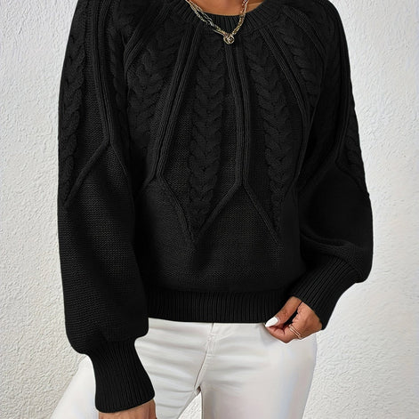 Women's Cable-Knit Cropped Jumper with Ribbed Crew Neck