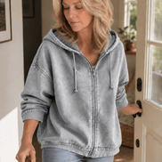 Women's Washed Relaxed Zip-Up Hoodie Jacket with Lined Hood